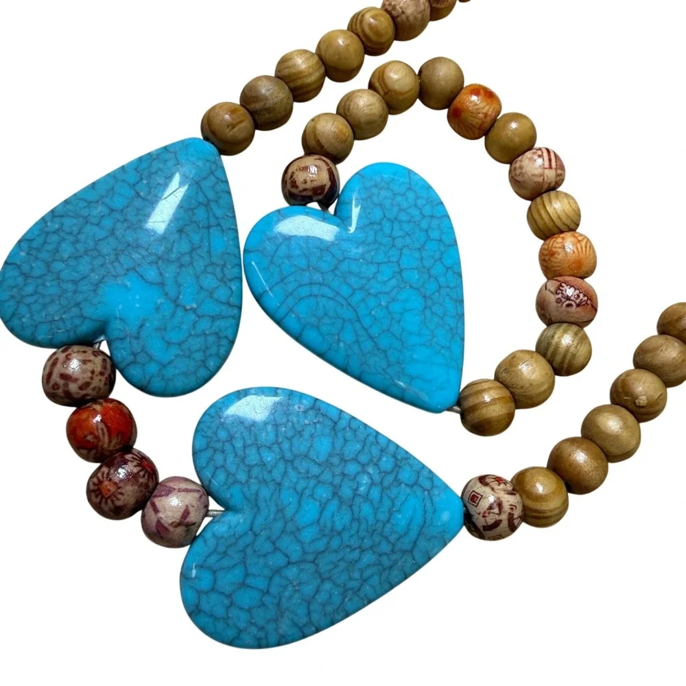 Heart Jewelry Set Turquoise Wood Boho‎ Southwestern Eclectic